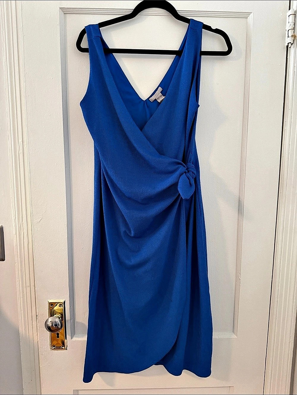 H&M Sleeveless V-Neck Draped Wrap Dress Blue Large